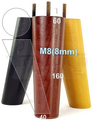 4x WOODEN ANGLED SOFA LEGS 160mm High CHAIR FURNITURE REPLACEMENT FEET M8(8mm)