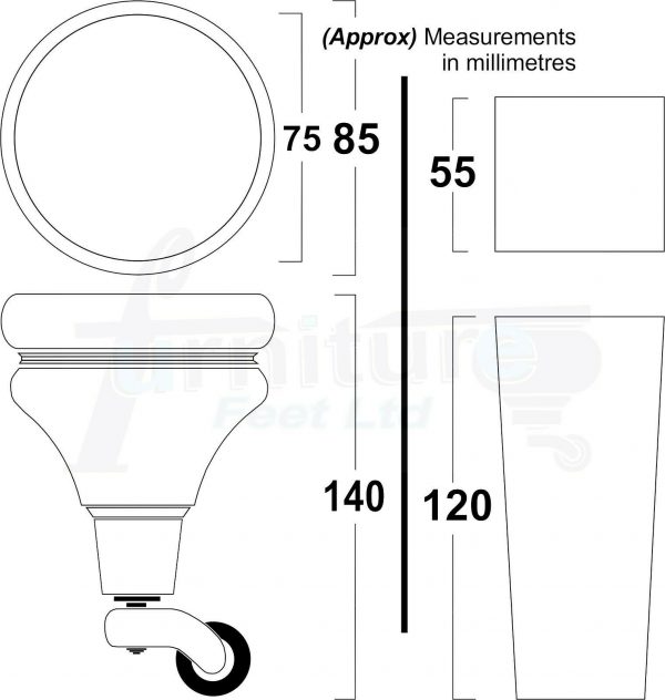 4x WOODEN FURNITURE CHAIR LEGS M8 REPLACEMENT SOFA FEET WITH CASTORS 140mm HIGH - Image 2