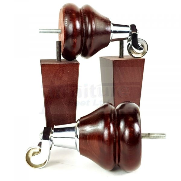 4x WOODEN FURNITURE CHAIR LEGS M8 REPLACEMENT SOFA FEET WITH CASTORS 140mm HIGH - Image 6