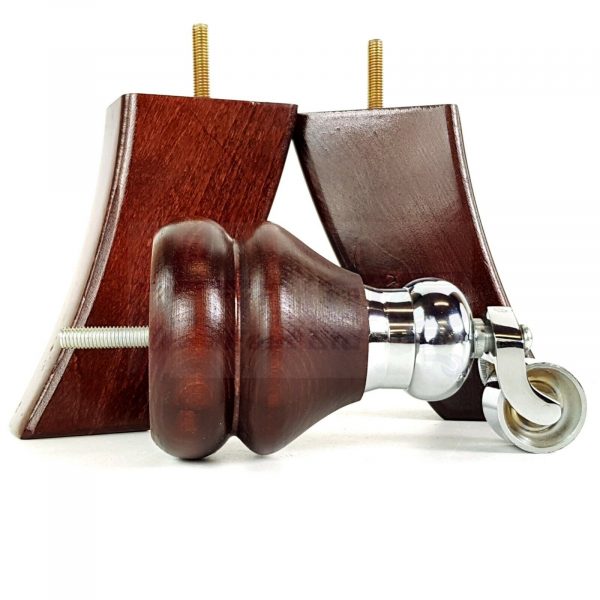 4x WOODEN FURNITURE LEGS M8 REPLACEMENT FEET 2 WITH CASTORS 150mm HIGH MAHOGANY - Image 10