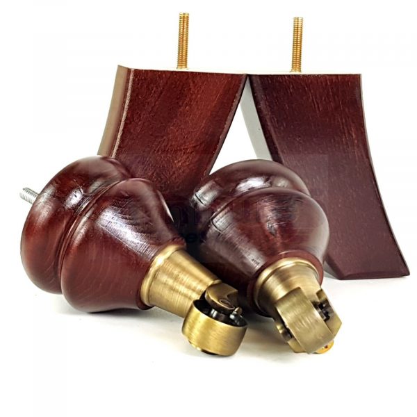 4x WOODEN FURNITURE LEGS M8 REPLACEMENT FEET 2 WITH CASTORS 150mm HIGH MAHOGANY - Image 3