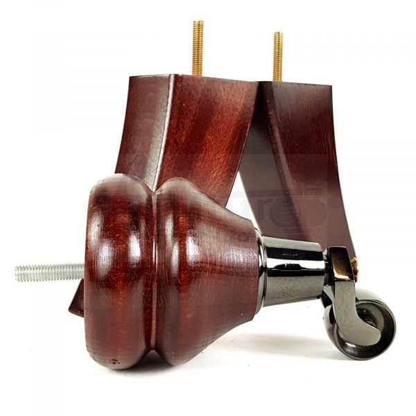 4x WOODEN FURNITURE LEGS M8 REPLACEMENT FEET 2 WITH CASTORS 150mm HIGH MAHOGANY - Image 5