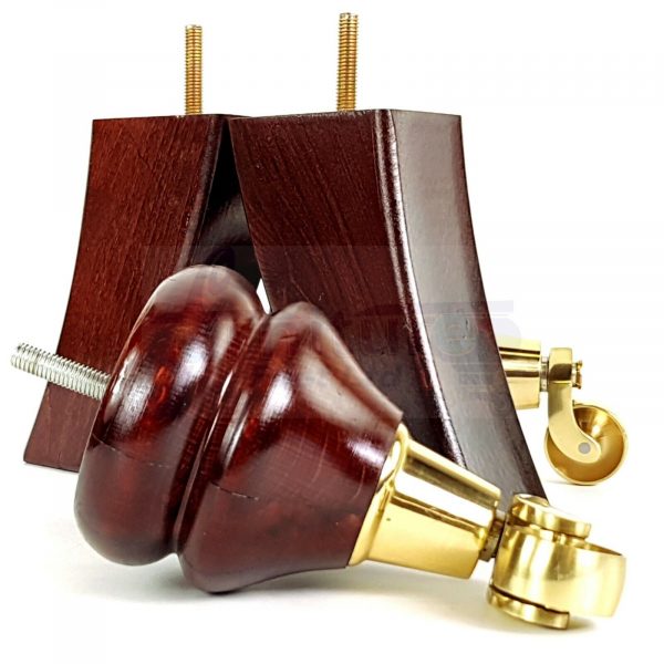 4x WOODEN FURNITURE LEGS M8 REPLACEMENT FEET 2 WITH CASTORS 150mm HIGH MAHOGANY - Image 7