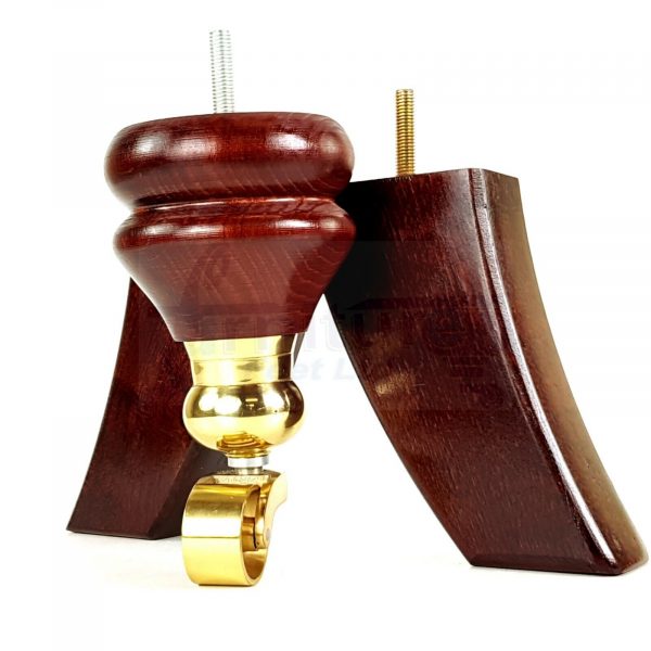 4x WOODEN FURNITURE LEGS M8 REPLACEMENT FEET 2 WITH CASTORS 150mm HIGH MAHOGANY - Image 8
