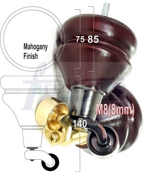 4x WOODEN FURNITURE LEGS M8 REPLACEMENT FEET WITH MULTIPLE CASTORS 150mm HIGH