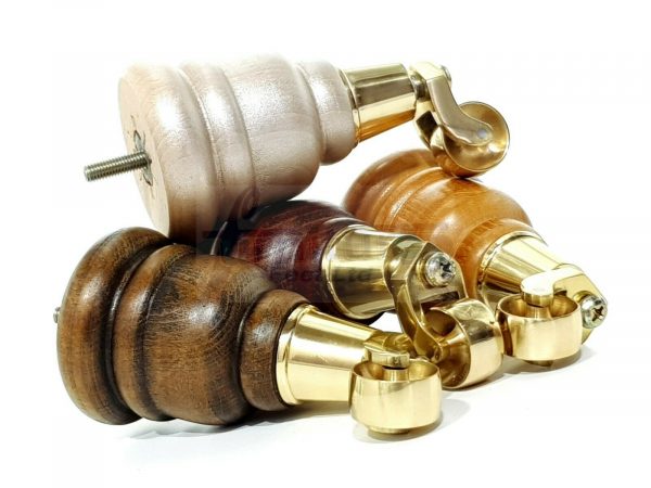 4x WOODEN FURNITURE LEGS M8(8mm) CHAIR REPLACEMENT BRASS CASTOR FEET 155mm HIGH - Image 3