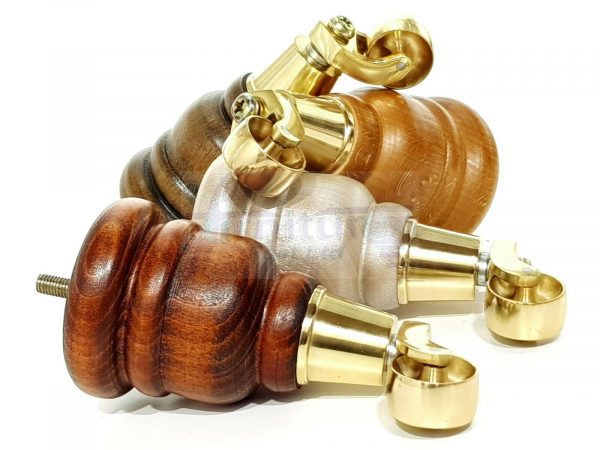 4x WOODEN FURNITURE LEGS M8(8mm) CHAIR REPLACEMENT BRASS CASTOR FEET 155mm HIGH - Image 6