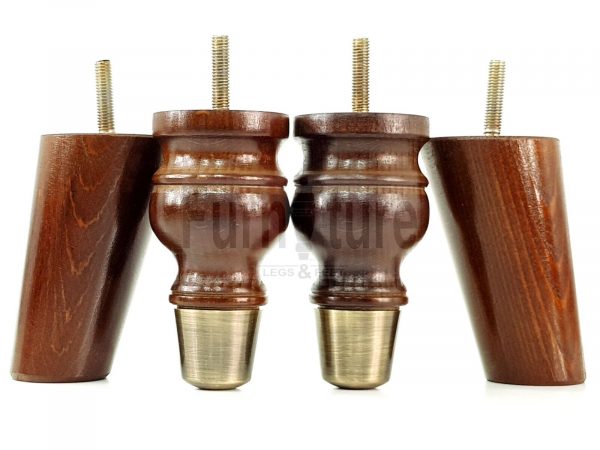 4x Wood Furniture Feet 2 With Brass Slipper Cup M8 Chair Sofa Settee Legs 110mm - Image 3