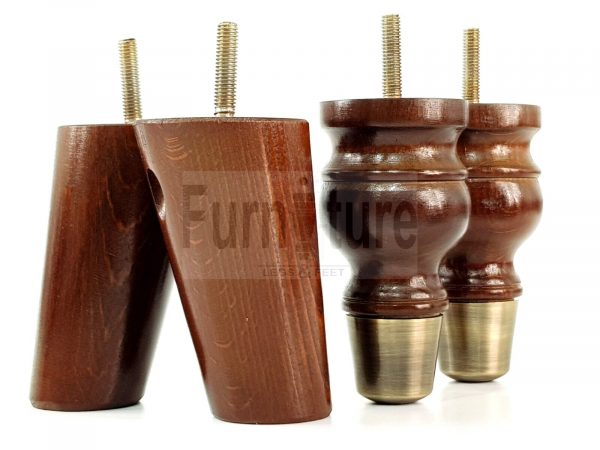 4x Wood Furniture Feet 2 With Brass Slipper Cup M8 Chair Sofa Settee Legs 110mm - Image 8