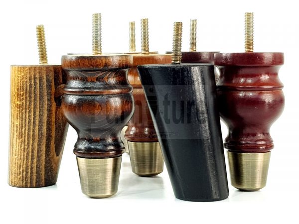 4x Wood Furniture Feet 2 With Brass Slipper Cup M8 Chair Sofa Settee Legs 110mm - Image 4