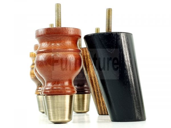 4x Wood Furniture Feet 2 With Brass Slipper Cup M8 Chair Sofa Settee Legs 110mm - Image 5