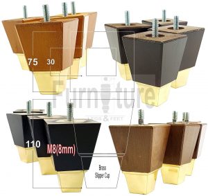 4x Wood Furniture Sofa Leg M8 Replacement Chair, Settee Feet & Slipper Cup 110mm