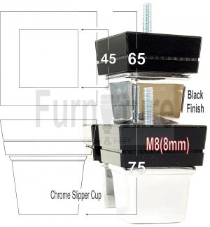 4x Wood Furniture Sofa Leg M8 Replacement Chair, Settee Feet & Slipper Cup 75mm