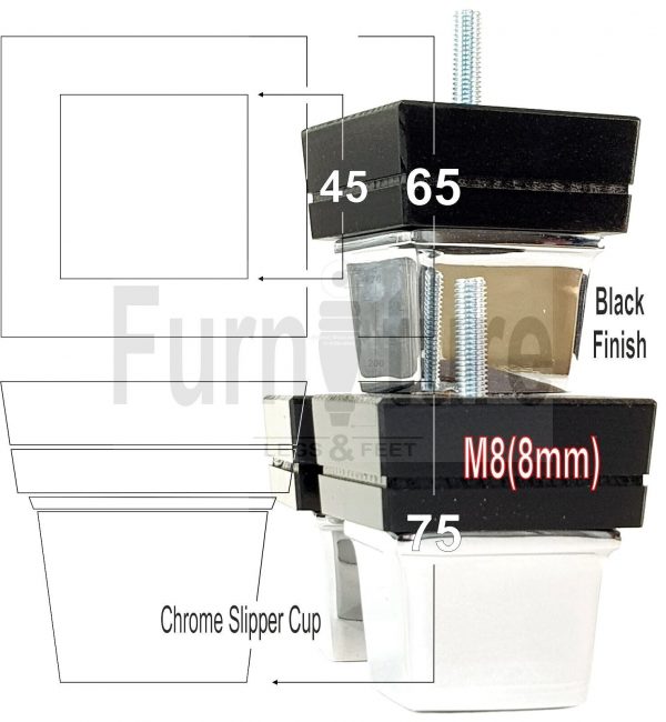 4x Wood Furniture Sofa Leg M8 Replacement Chair, Settee Feet & Slipper Cup 75mm