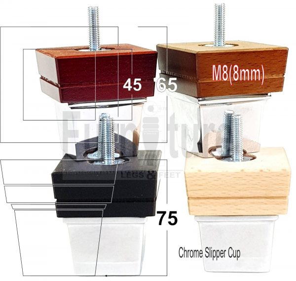 4x Wood Furniture Sofa Leg M8 Replacement Chair, Settee Feet & Slipper Cup 75mm - Image 13