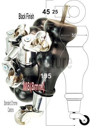 4x Wood Furniture Sofa Legs M8 Replacement Chair Feet With Castors 195mm High