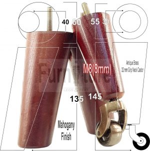 4x Wooden Chair Legs 2x With Castors M8 Replacement Settee Furniture Feet 145mm