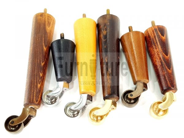 4x Wooden Chair Legs 2x With Castors M8 Replacement Settee Furniture Feet 145mm - Image 11