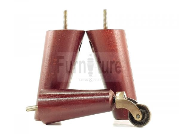 4x Wooden Chair Legs 2x With Castors M8 Replacement Settee Furniture Feet 145mm - Image 5