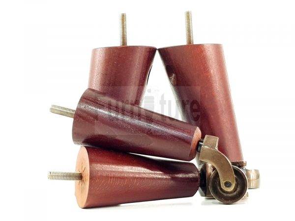 4x Wooden Chair Legs 2x With Castors M8 Replacement Settee Furniture Feet 145mm - Image 6