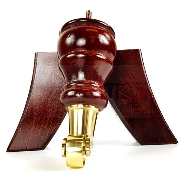 2  Wooden Brass Castor Legs & 2 Curved Mahogany Feet 160mm 6 Inch High Sofa Chairs Stool M8 - Image 7