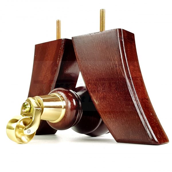 2  Wooden Brass Castor Legs & 2 Curved Mahogany Feet 160mm 6 Inch High Sofa Chairs Stool M8 - Image 5