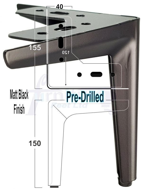 Metal Feet Black Finished Furniture Metal Legs 150mm High For Sofa Chairs Stools Beds Cabinets Corner Furniture Leg Self Fixing