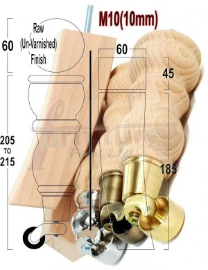 Raw Wooden Furniture Settee Legs M10 Replacment Feet 2 With Castor 2 Curved Legs 215mm HIGH