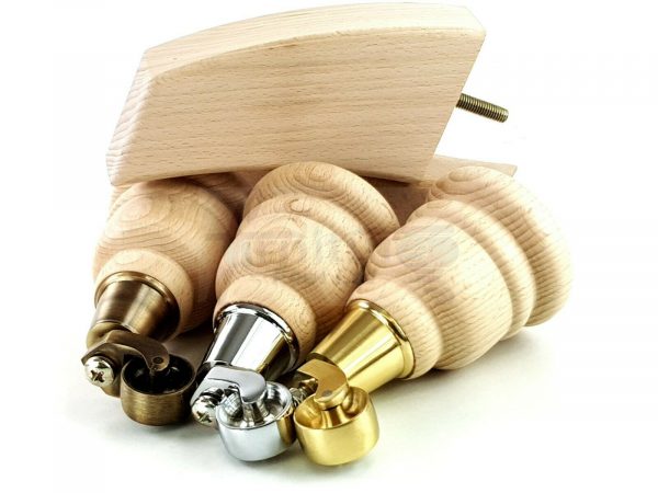 RAW WOODEN FURNITURE SETTEE LEGS M8 REPLACEMENT FEET 2 WITH CASTORS 165mm HIGH - Image 10