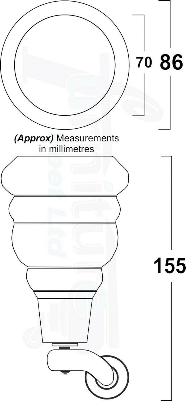 RAW WOODEN FURNITURE SETTEE LEGS M8 REPLACEMENT FEET 2 WITH CASTORS 165mm HIGH - Image 2