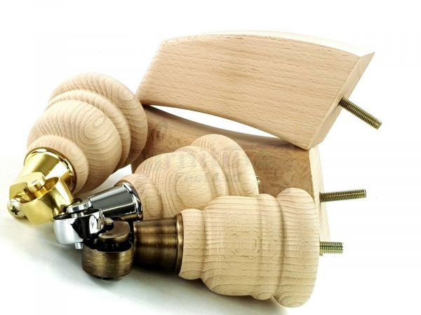 RAW WOODEN FURNITURE SETTEE LEGS M8 REPLACEMENT FEET 2 WITH CASTORS 165mm HIGH - Image 3