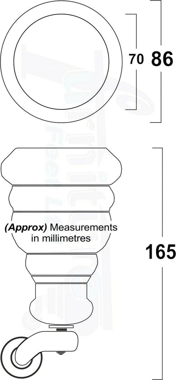 RAW WOODEN FURNITURE SETTEE LEGS M8 REPLACEMENT FEET 2 WITH CASTORS 165mm HIGH - Image 6