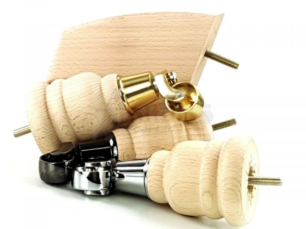 RAW WOODEN FURNITURE SETTEE LEGS M8 REPLACEMENT FEET 2 WITH CASTORS 165mm HIGH - Image 7