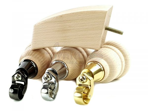 RAW WOODEN FURNITURE SETTEE LEGS M8 REPLACEMENT FEET 2 WITH CASTORS 165mm HIGH - Image 8