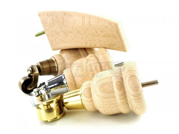 RAW WOODEN FURNITURE SETTEE LEGS M8 REPLACEMENT FEET 2 WITH CASTORS 165mm HIGH - Image 9