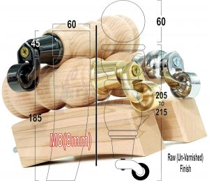 RAW WOODEN FURNITURE SETTEE LEGS M8 REPLACEMENT FEET 2 WITH CASTORS 215mm HIGH