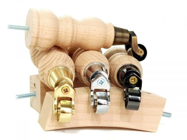 RAW WOODEN FURNITURE SETTEE LEGS M8 REPLACEMENT FEET 2 WITH CASTORS 215mm HIGH - Image 6