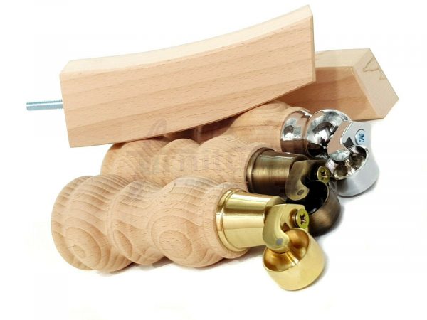 RAW WOODEN FURNITURE SETTEE LEGS M8 REPLACEMENT FEET 2 WITH CASTORS 215mm HIGH - Image 9