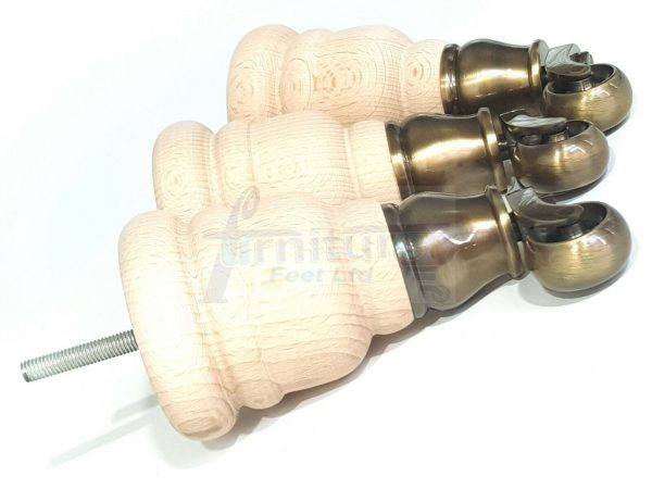 SOLID RAW WOOD BRASS CASTOR FURNITURE CHAIR LEGS M8(8mm) SOFA FEET 155mm HIGH - Image 3