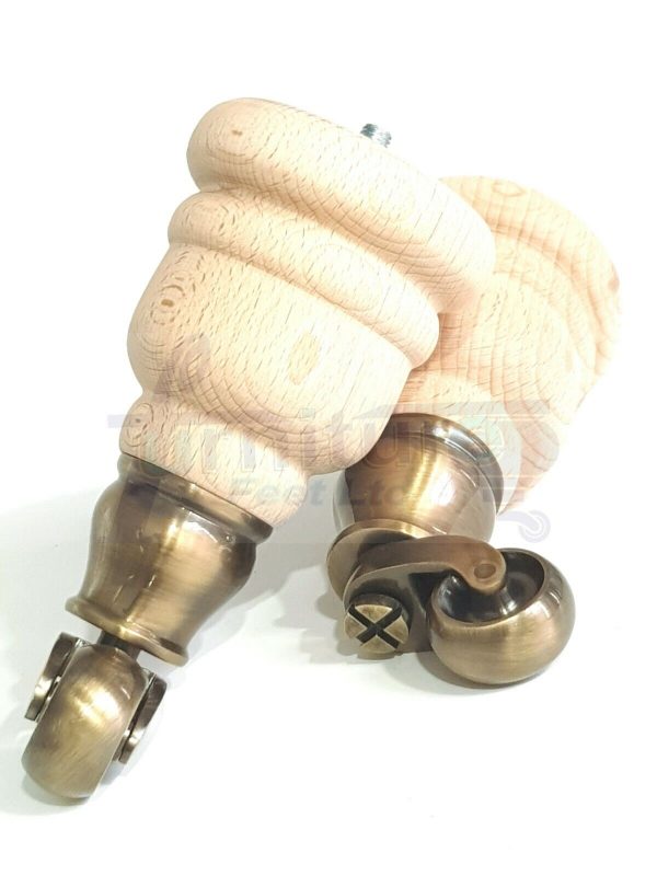 SOLID RAW WOOD BRASS CASTOR FURNITURE CHAIR LEGS M8(8mm) SOFA FEET 155mm HIGH - Image 4