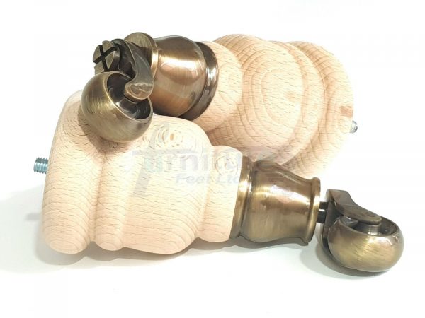 SOLID RAW WOOD BRASS CASTOR FURNITURE CHAIR LEGS M8(8mm) SOFA FEET 155mm HIGH - Image 8