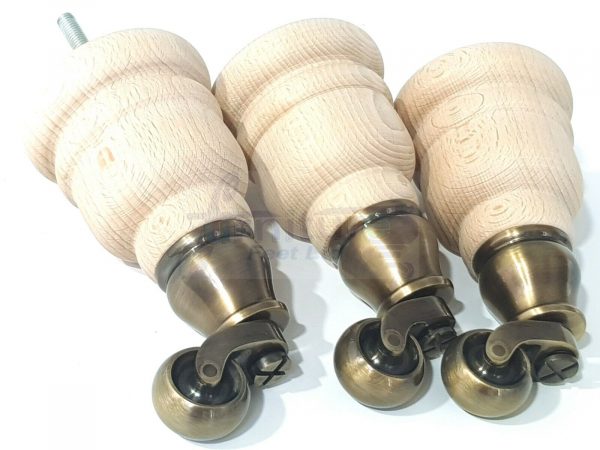 SOLID RAW WOOD BRASS CASTOR FURNITURE CHAIR LEGS M8(8mm) SOFA FEET 155mm HIGH - Image 9