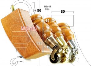 SOLID WOOD FURNITURE LEGS M8(8mm)  REPLACEMENT FEET 2 WITH CASTORS 165mm HIGH