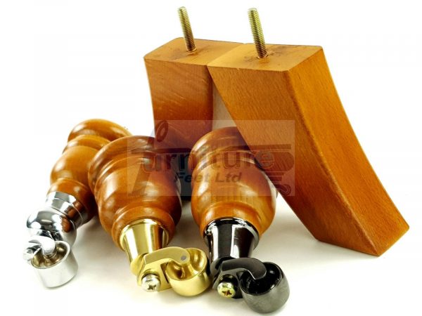 SOLID WOOD FURNITURE LEGS M8(8mm)  REPLACEMENT FEET 2 WITH CASTORS 165mm HIGH - Image 11