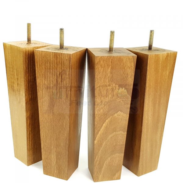Square Wood Legs Replacement Furniture Feet 100 - 240mm High M8 Dark Oak Stain
