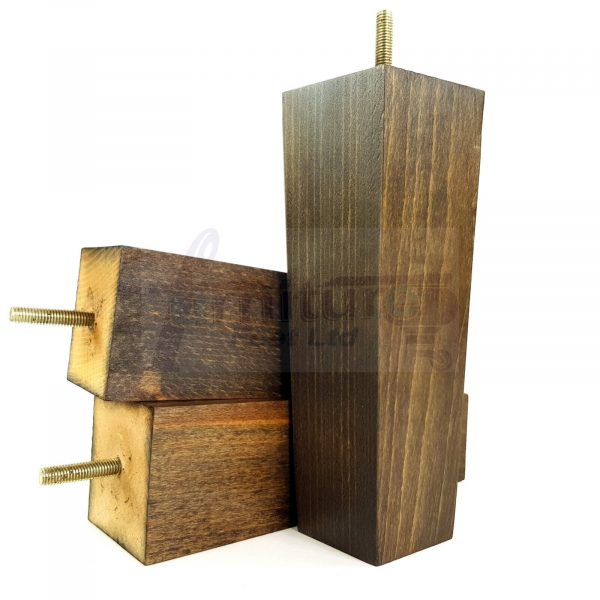 Square Wood Legs Replacement Furniture Feet 100 - 240mm High M8 Dark Walnut Wash - Image 3