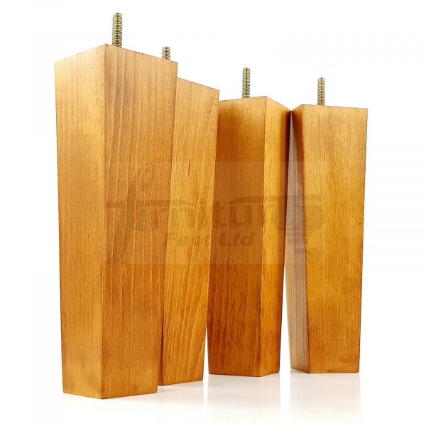 Square Wood Legs Replacement Furniture Feet 100 - 240mm High M8 Medium Oak Wash - Image 7