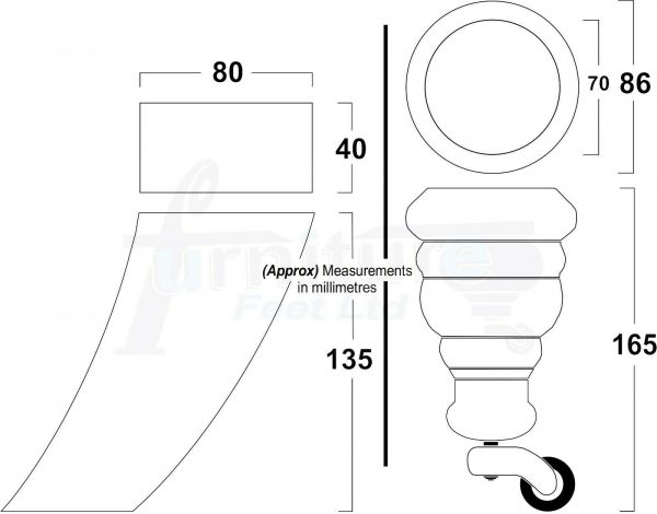TURNED WOOD CASTOR LEGS 165mm High CHAIR REPLACEMENT SOFA FURNITURE FEET M8(8mm) - Image 4