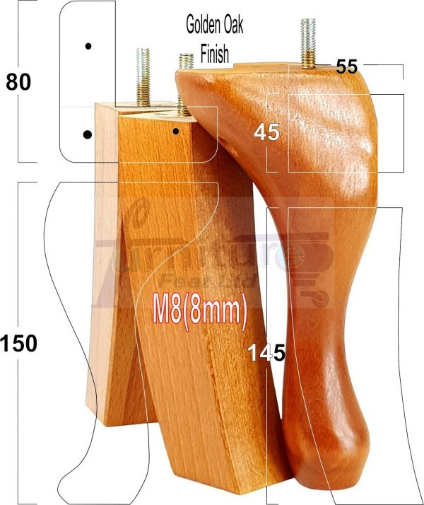 2 Traditional Queen Anne Furniture Legs & 2 Curved Feet 150mm Sofa Chair Bed M8 - Image 19