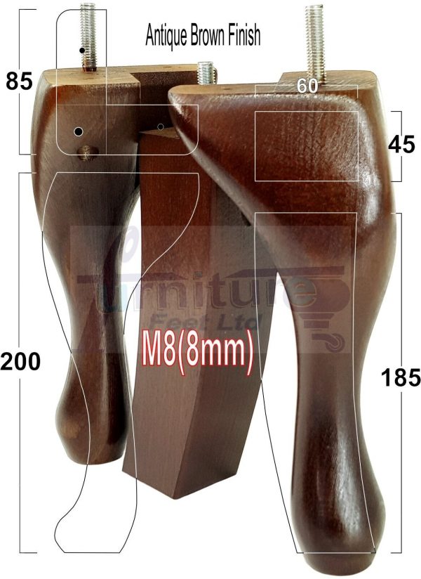 2 Traditional Queen Anne Furniture Legs & 2 Curved Feet 200mm Sofa Chair Bed M8 - Image 12
